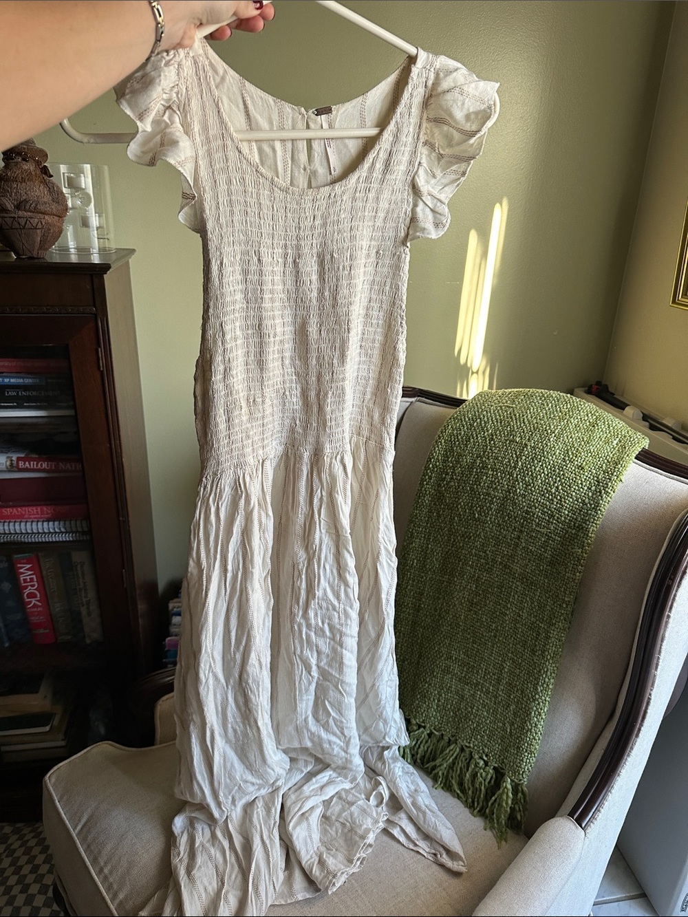 Free People Women’s Cream Ruffle-Sleeve Maxi Dress